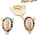 Connettore religioso strass dorato ciondolo DIY per collana braccialetto gioielli - Oro KC 3 Fori Strass Colorati Bianco (15290) / 1 Pezzo (16x20mm)