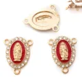 Ciondolo connettore strass Vergine Maria oro per fai da te bracciale collana gioielli - Stile Vergine Maria Ovale 3 Fori Oro KC Strass Bianchi (15292) / 1 Pezzo (16x20mm) / Rosso