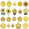 Alloy enamel flower charms set, cute daisy and sunflower pendants for DIY jewelry making - Yellow Flower Set (SN1730)