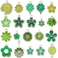 20 styles green enamel flower charms set alloy DIY jewelry making pendants for bracelets and keys. - Green Flower Set (SN1731)