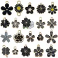 Black and white enamel flower alloy charms set for DIY bracelet necklace jewelry making accessories - Black Flower Set (SN1732)