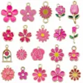 DIY pink enamel flower alloy pendants charms for bracelet keychain jewelry making accessories - Rose Red Flower Set (SN1733)