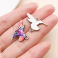 Hummingbird alloy pendant charm DIY bracelet necklace jewelry accessories colorful oil drop style - Style 27586 / 1 Piece/Pack (16x25mm) / Colorful Enamel Print - White K Base