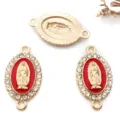 Ciondolo doppio foro in strass smalto rosso dorato accessorio gioiello moda fai da te. - Stile Vergine Maria Ovale 2 Fori Oro KC Strass Bianchi (15298) / 1 pezzo (13x23mm) / Rosso