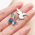 DIY enamel hummingbird metal charms double loop pendant for handmade bracelet necklace jewelry - Style 27588