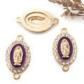 Ciondolo con strass a doppio foro DIY bracciale collana accessori per gioielli ciondoli oro materiali. - Stile Vergine Maria Ovale 2 Fori Oro KC Strass Bianchi (15300) / 1 pezzo (13x23mm) / Base Viola