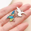 Hummingbird alloy pendant charm, oil drop multicolored double hanging DIY jewelry making accessory. - Style 27589