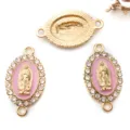 Ciondolo Ovale Doppio Anello Strass Smalto Oro KC Connettore Per Gioielli Fai Da Te - Pendaglio Vergine Maria Ovale (15301) / 1 pezzo (13x23mm) / Rosa (Oro KC)