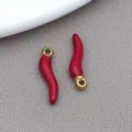 Pendentif piment rouge émail acier inoxydable breloque DIY bracelet collier bijoux. - Bord Or Émail Rouge Petit (T2837)