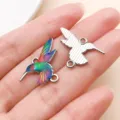 Hummingbird alloy pendant colorful enamel double loop DIY jewelry accessory bracelet necklace - Style 27591