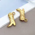 Gold stainless steel western cowboy boot charms for DIY handmade jewelry crafting accessories. - Western Cowboy Boots (T2787)