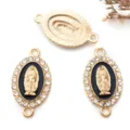 Connettore con ciondolo in strass Maria dorata per la creazione di gioielli fai da te fini - Pendaglio Vergine Maria Ovale (15303) / 1 pezzo (13x23mm) / Nero (KC Oro)