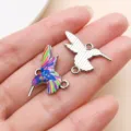 Colorful enamel hummingbird alloy charm pendant double loop design for DIY jewelry making accessories. - Style 27592
