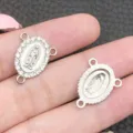 DIY metallo rosario connettore strass smalto bianco pendente per creazione gioielli. - Pendaglio Vergine Maria Ovale-3 Fori (15319) / 1 Pezzo (16x20mm) / Bianco (Bianco K)