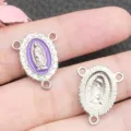 Connettore per Gioielli in Metallo Vergine Maria Smalto Viola 3 Fori Bracciale Collana Fai da Te - Pendaglio Vergine Maria Ovale-3 Fori (15320) / 1 Pezzo (16x20mm) / Viola (Bianco K)