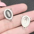 Pendente centro rosario Vergine Maria strass argento componente per gioielli fai da te - Pendaglio Vergine Maria Ovale-3 Fori (15321) / 1 Pezzo (16x20mm) / Nero & Argento