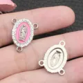 Connettore Ciondolo Vergine Maria Smalto Rosa con Strass Accessorio Gioielli Fai da Te - Pendaglio Vergine Maria Ovale-3 Fori (15322) / 1 Pezzo (16x20mm) / Rosa (Argento)