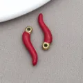 Pendentif piment rouge émail 3D en acier inoxydable DIY breloque pour bracelet collier - Simulation Bord Or Émail Rouge Breloque 3D (T2861)