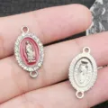 Ciondolo metallo doppio foro ciondolo fai da te con smalto rosso e strass per gioielli. - Stile Strass Base Rossa 2 Fori Ovale K Bianco (15329) / 1 Pezzo (16x20mm)