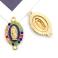 Ciondolo Connettore DIY Vergine Maria Strass Oro Cristalli Multicolori Accessori per Gioielli - Stile Strass Colorati Base Blu Reale 2 Fori Ovale Oro KC (15347) / 1 Pezzo (16x20mm)