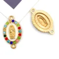 Ciondolo placcato oro a doppio foro accessori per gioielli con strass colorati - Stile Strass Colorati Base Bianca 2 Fori Ovale Oro KC (15348) / 1 Pezzo (16x20mm)