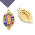 Connettore Vergine Maria Placcato Oro DIY Strass Multicolore Componente Per Gioielli - Stile Strass Colorati Base Viola 2 Fori Ovale Oro KC (15349) / 1 Pezzo (16x20mm)