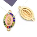 Connettore per gioielli in metallo dorato a doppio anello con strass colorati e ciondolo religioso. - Stile Strass Colorati Base Rosa 2 Fori Ovale Oro KC (15350) / 1 Pezzo (16x20mm)