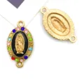 Ciondolo doppio foro Vergine Maria strass oro metallo fai da te collana braccialetto - Stile Strass Colorati Base Nera 2 Fori Ovale Oro KC (15351) / 1 Pezzo (16x20mm)