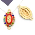 Ciondolo Connettore DIY Gioiello Doppio Foro Vergine Maria Strass Smalto Oro KC 1pz - Stile Ovale Strass Colorati Fondo Rosso (15352) / 1 Pezzo (16x20mm) / oro kc