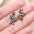 Gold Plated Stainless Steel Enamel Black White S Shaped Snake Charms DIY Jewelry Making - Double-sided Enamel S-shaped Snake (T3521) / Black