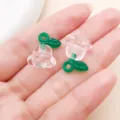 Transparent acrylic rose flower charms with green leaf loops for DIY handmade jewelry. - 3D Rose Flower (27853) / 1 Piece (19x16x12mm) / Pink