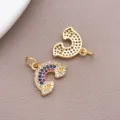 Koper 18K verguld kleurrijke zirkonia regenboog hanger DIY sieraden accessoire variant - 1 Stuk/Verpakking (15x14x2mm)