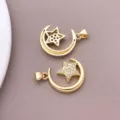 DIY 18K Gold Plated Crescent Moon Star Zircon Pendant Jewelry Making Accessory Charm - Zirconia Star and Moon Style (T3359)