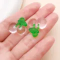 Acrylic cherry charm pendant for DIY jewelry making, transparent fruit design with green leaf. - 3D Cherry (27857) / 1 Piece (19x19x10mm) / Pink