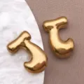 Pendentifs lettres en acier inoxydable plaqué or alphabet gonflé accessoires bijoux. - Style Lettre J (T3095-J) / 1 Pièce (11x18x5mm) / Or