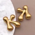 Pendentif lettre K doré, charm alphabet gonflé 3D, accessoire bijoux DIY en acier. - Style Lettre K (T3095-K) / 1 Pièce (16x18x6mm) / Or