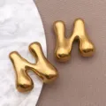 Pendentif lettre gonflée en acier inoxydable plaqué or accessoire de bijoux DIY variante - Style Lettre N (T3096-N) / 1 Pièce (17x18x7mm) / Acier
