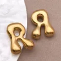 Pendentif lettre R gonflée en acier inoxydable plaqué or pour accessoires DIY bijoux - Style Lettre R (T3095-R) / 1 Pièce (14x18x5mm) / Or