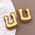 Pendentif lettre U gonflable 3D en acier inoxydable pour fabrication de bijoux et accessoires - Style Lettre U (T3096-U) / 1 Pièce (14x18x5mm) / Acier