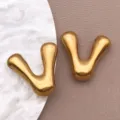 Pendentif lettre V en acier inoxydable doré bulle 3D accessoire bijoux variante modèle - Style Lettre V (T3096-V) / 1 Pièce (18.5x18x5mm) / Acier