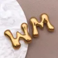Breloque de lettre alphabet gonflée 3D dorée en acier inoxydable accessoire bijoux DIY - Style Lettre W (T3096-W) / 1 Pièce (18x18x6mm) / Acier