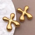 Pendentif lettre X gonflée en acier inoxydable plaqué or accessoire bijoux DIY bracelet. - Style Lettre X (T3095-X) / 1 Pièce (17x18x5mm) / Or