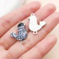 Zinc alloy bird charm pendant with colorful enamel print, double loop DIY jewelry making. - White K Black Enamel Dual Loop Printed Dove (28030)