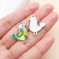 DIY enamel bird charms double hanging zinc alloy colorful printed pendants for jewelry making - White K Green Enamel Dual Loop Printed Dove (28031)