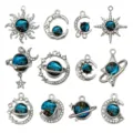 12pcs pendentifs planètes soleil lune étoiles en alliage pour collier bijoux DIY faits - Ensemble Galaxie Cosmique (SN1794) / Lot de 12 / Ensemble Galaxie Bleue