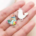 Zinc alloy colorful bird double loop pendant DIY jewelry making accessories craft! - White K Orange Enamel Dual Loop Printed Dove (28033)