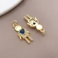 Verguld zirkonia jongen meisje hanger DIY sieraden accessoire voor ketting en armband - Kort Haar Jongen Hanger Cœur Blauw (T3453)