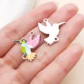 DIY enamel hummingbird charms double loop zinc alloy pendants for jewelry making crafting DIY - White K Pink Enamel Dual Loop Printed Small Hummingbird (28054)