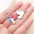 Enamel hummingbird charms zinc alloy double loop pendant DIY jewelry making supply 2pcs - White K Red Enamel Dual Loop Printed Small Hummingbird (28055)