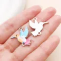 DIY hummingbird enamel charms dual loop zinc alloy pendants for handmade jewelry making crafts - White K Blue Enamel Dual Loop Printed Small Hummingbird (28056)